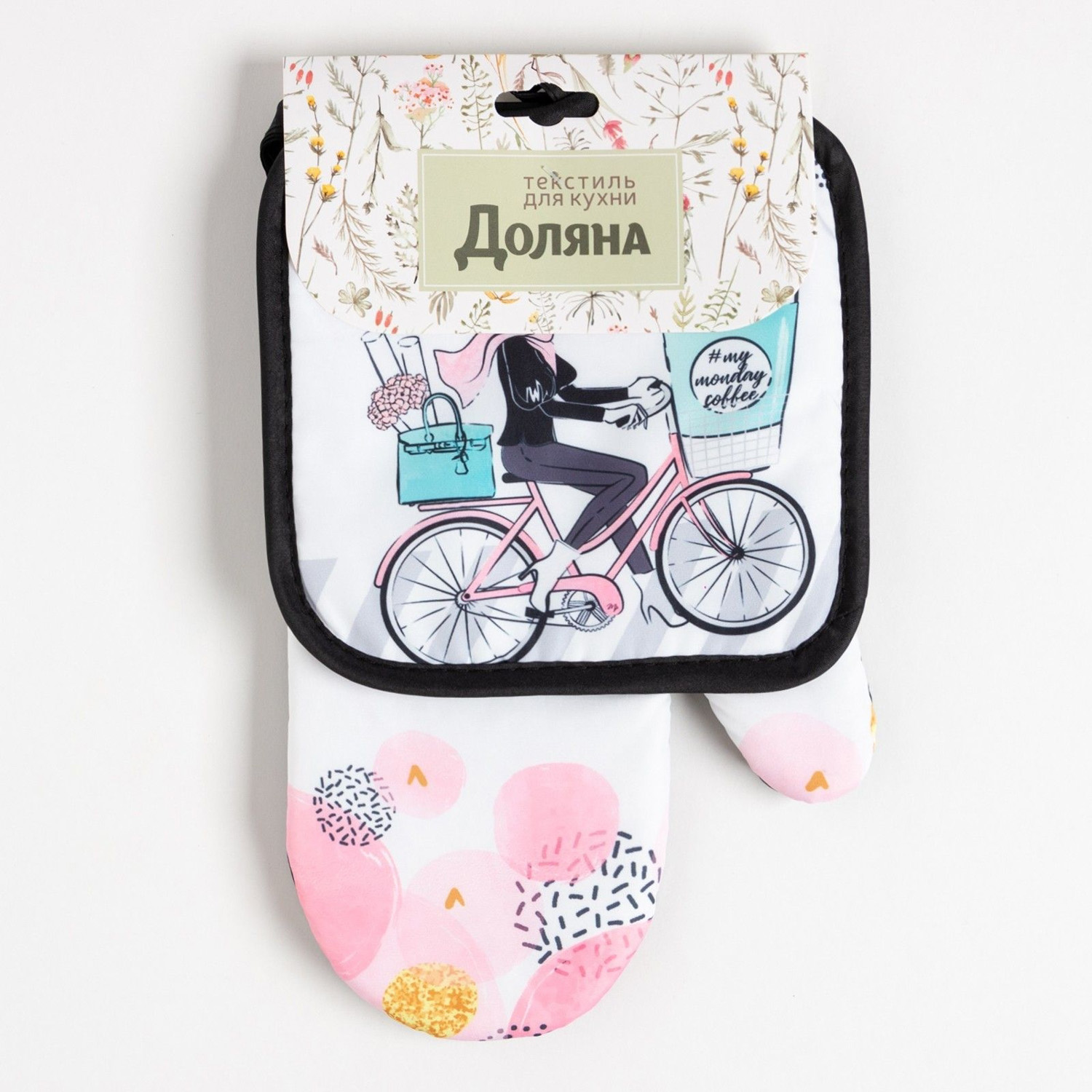 Набор прихваток My monday coff варежка-прихватка 26х16см, прихватка 17х17см 100% полиэстер Доляна *1