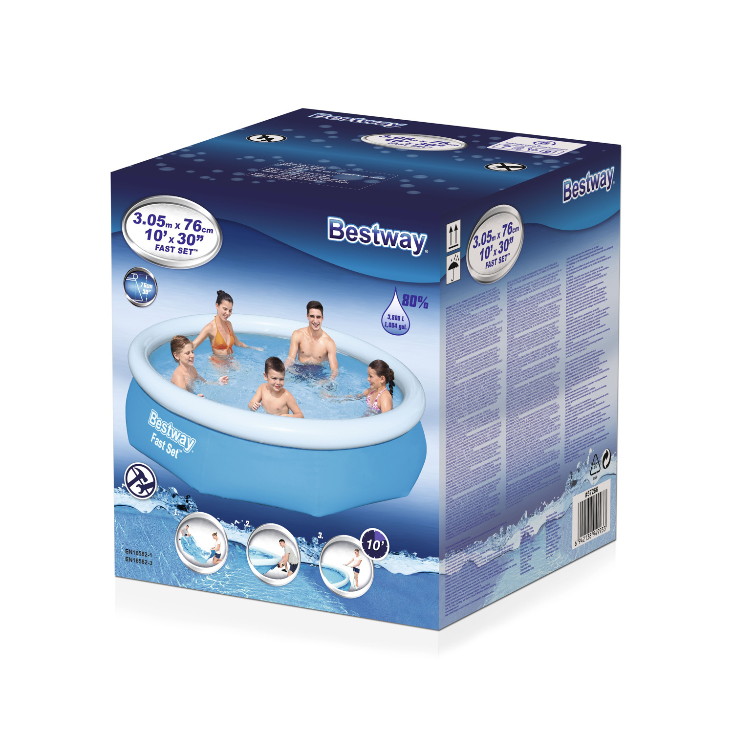 Бассейн надувной BESTWAY Fast Set, 305х305x76 см, 3800 л