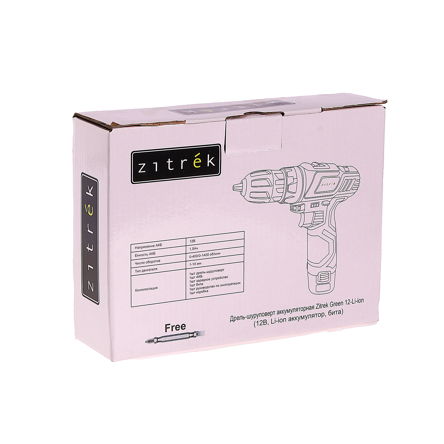 Дрель-шуруповерт 12В 2скор.0-400/0-1400об/мин 32Нм 1,5Ач 2ч 1аккум LI-ION Green 12 Zitrek *1/20
