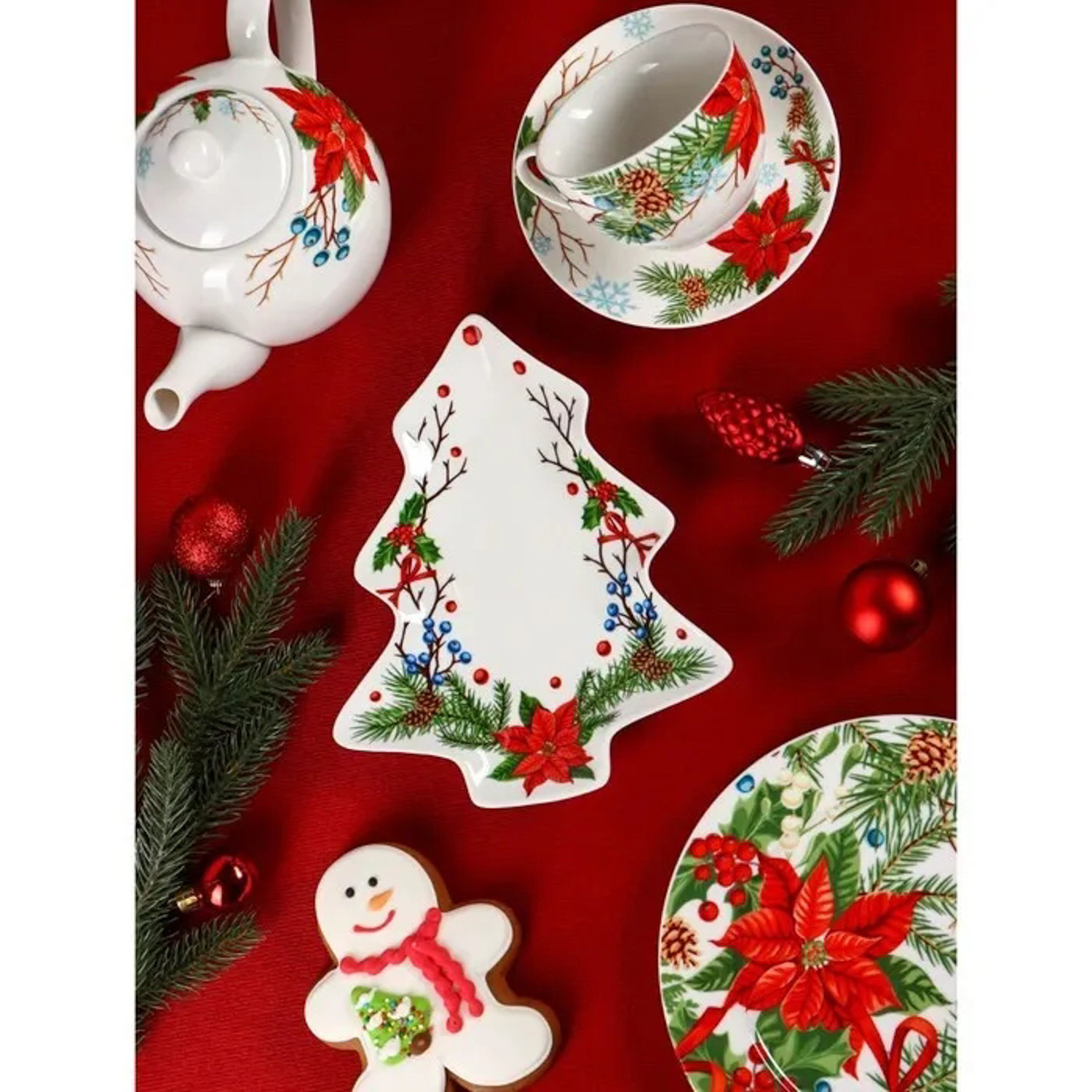 яяяБлюдо сервировочное "Новый год.Пуансеттия" 21х17х2,2 см   6935212