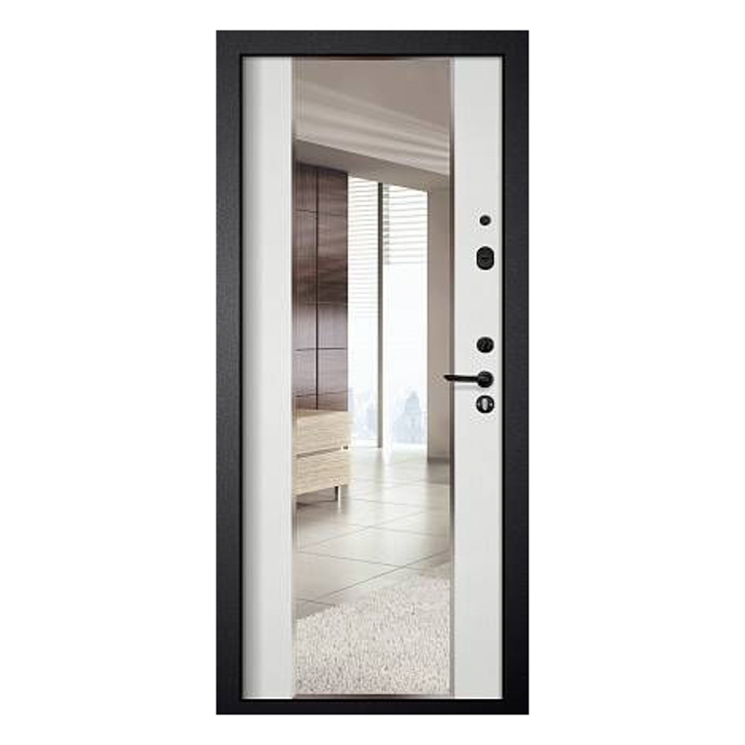 Дверь входная Двери Гуд М-4 GOODMAN, 860х2050х80 мм, с зеркалом, левая, черный шелк/белый ясень