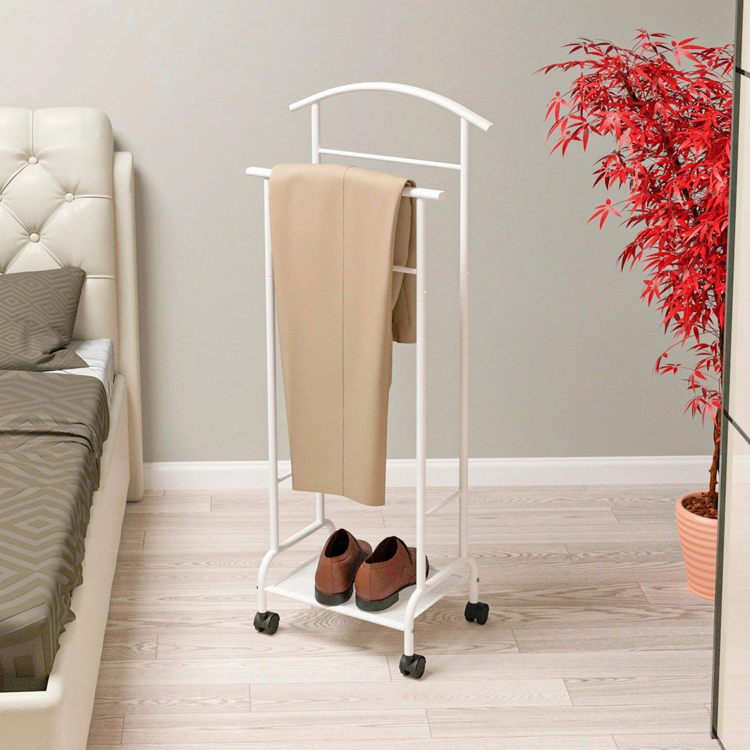 Вешалка напольная "Костюмная" "Римини 2м" 1140х470х300мм на Колёс. Белый ВКР2М Б ("ЗМИ") *1