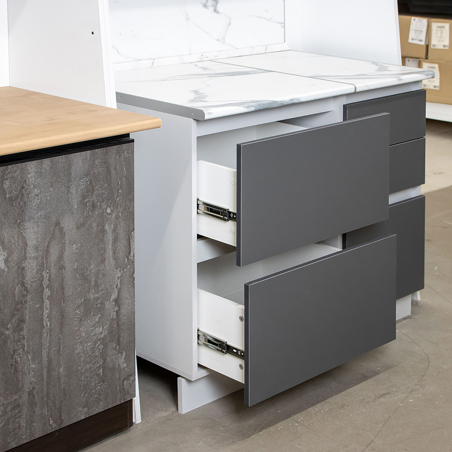 Шкаф напольный 600х850х600 мм BROZEX-WOOD Серый лед, с двумя ящиками, серый / графит