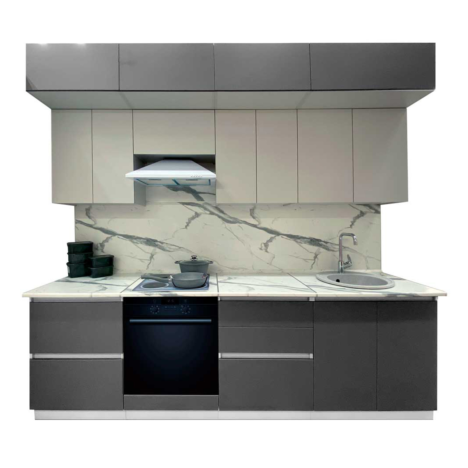 Шкаф навесной 600х676х290 мм BROZEX-WOOD Серый лед Горизонт, с двумя дверцами, серый