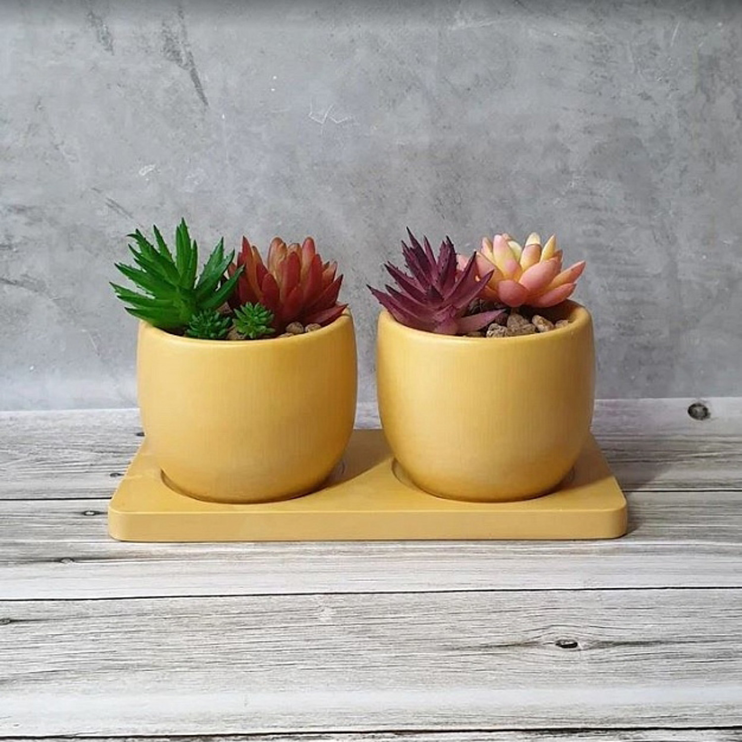 Кашпо гипсовое "Лотос" НАБОР 2х0,3л  с поддоном Желтый  ("VipSet") *2
