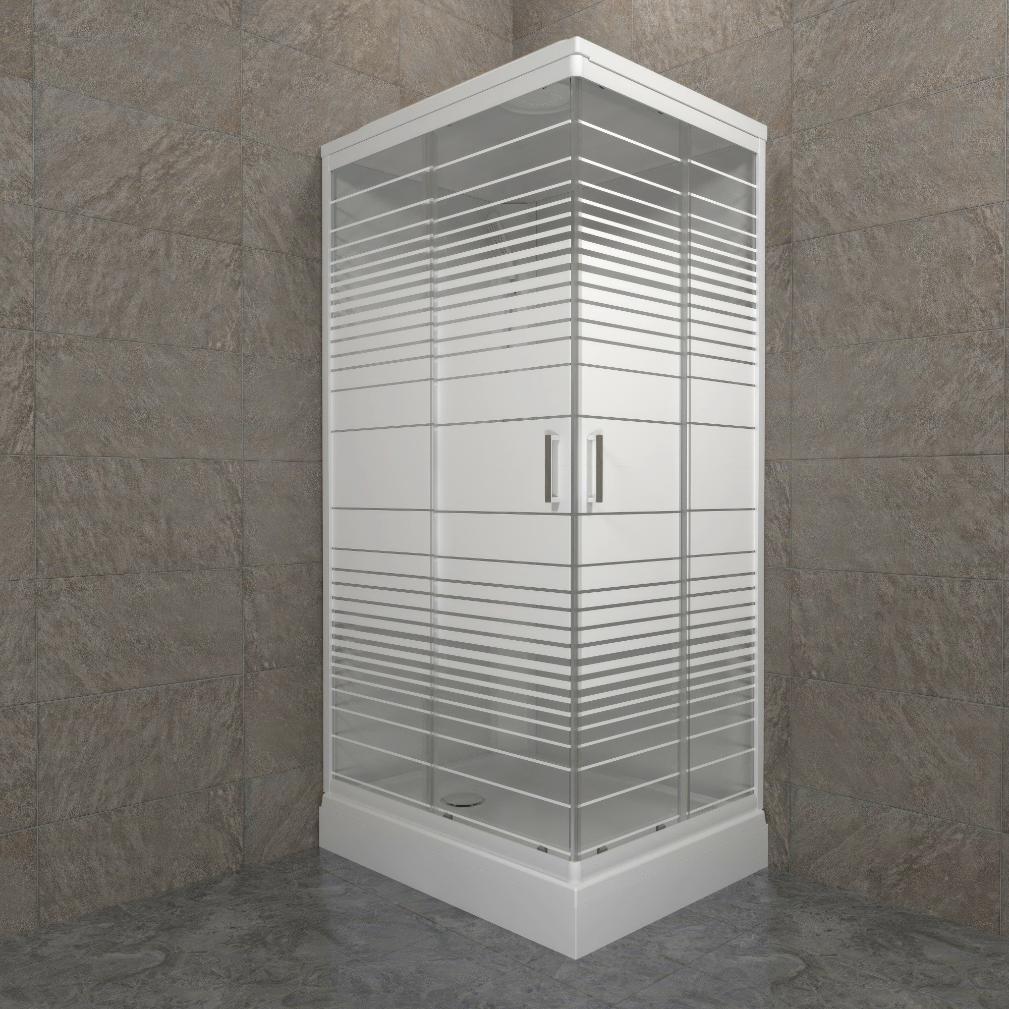 Кабина душевая 120*80*228 Квадро NEW А поддон прямоугольный низкий белый, стекло Полосы, (8уп)