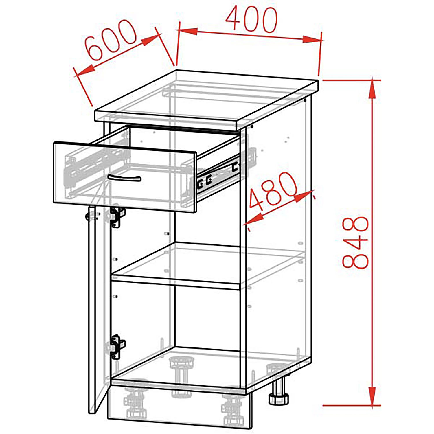 Шкаф напольный 400х850х480 мм BROZEX-WOOD Liberty, с ящиком, белый