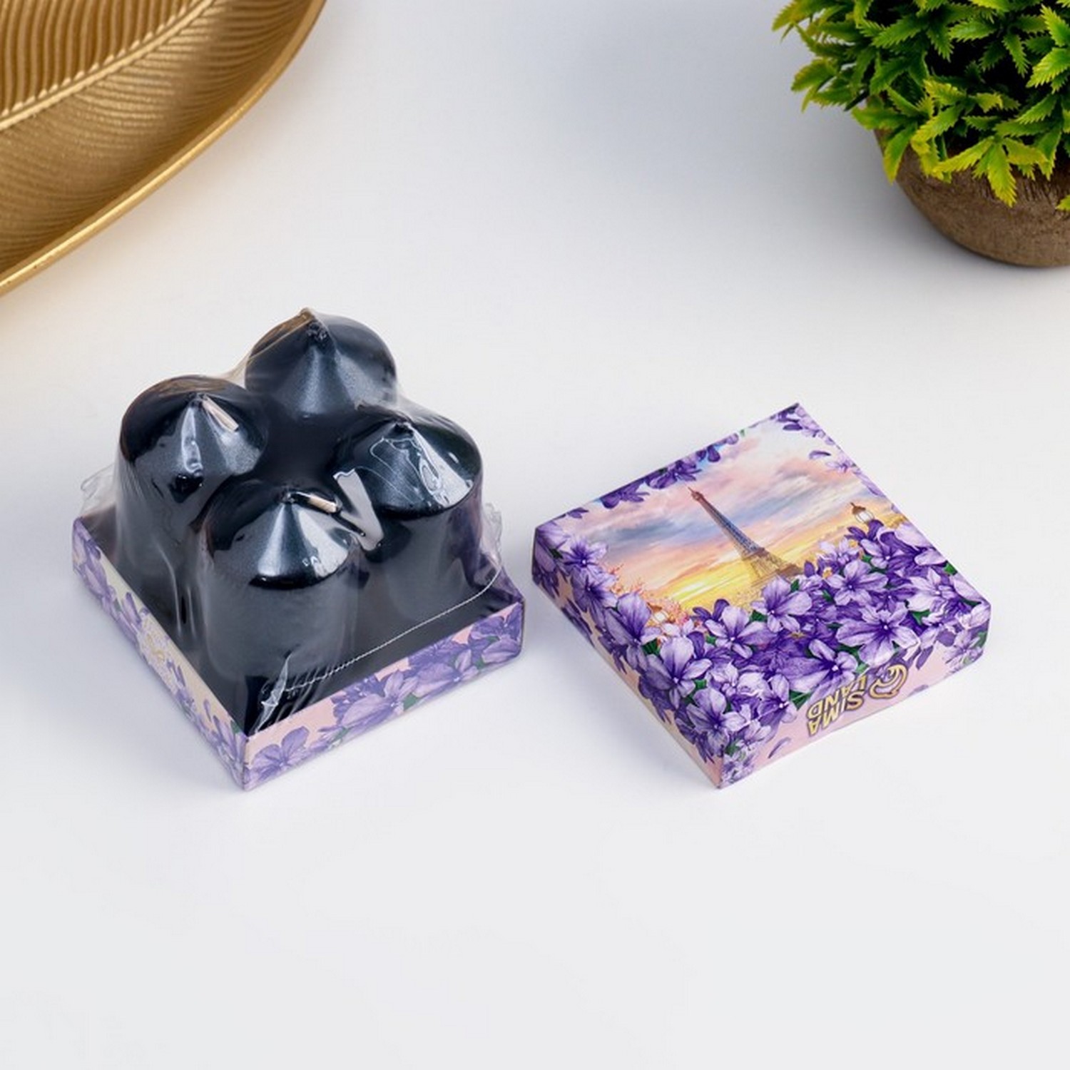 Свеча Столбик 1 шт, чёрный металлик 7х3,8см фасовка по 4 шт   4428294