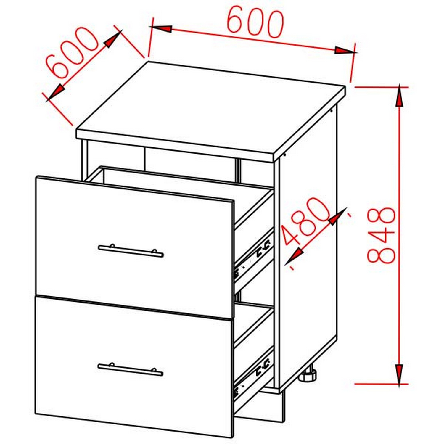 Шкаф напольный 600х850х600 мм BROZEX-WOOD Lux, с двумя ящиками