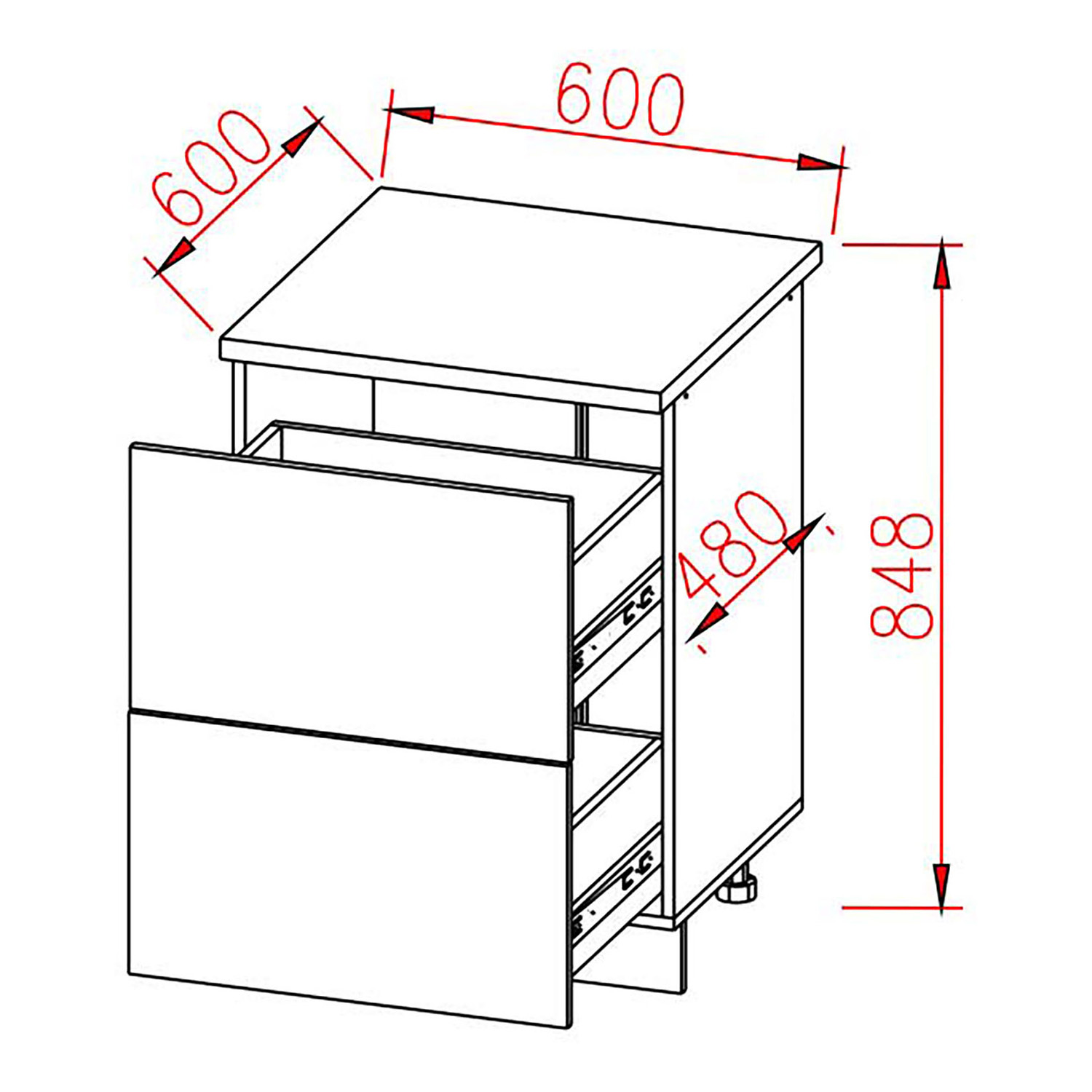 Шкаф напольный 600х850х600 мм BROZEX-WOOD Стиль, с двумя ящиками, белый