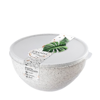 Миска пластм. с крышкой "Granite" 2,0л 200х194х105мм Белый арт.69502 ("Полимербыт) *1/18