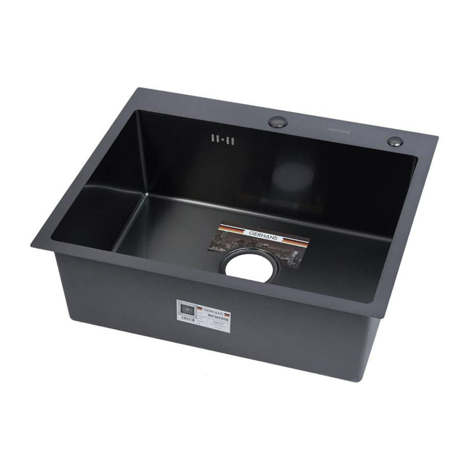 Мойка нерж. врезная 600х500х220мм графит, толщ.1мм, с сифоном, отв. под смеситель, GERHANS *1/5