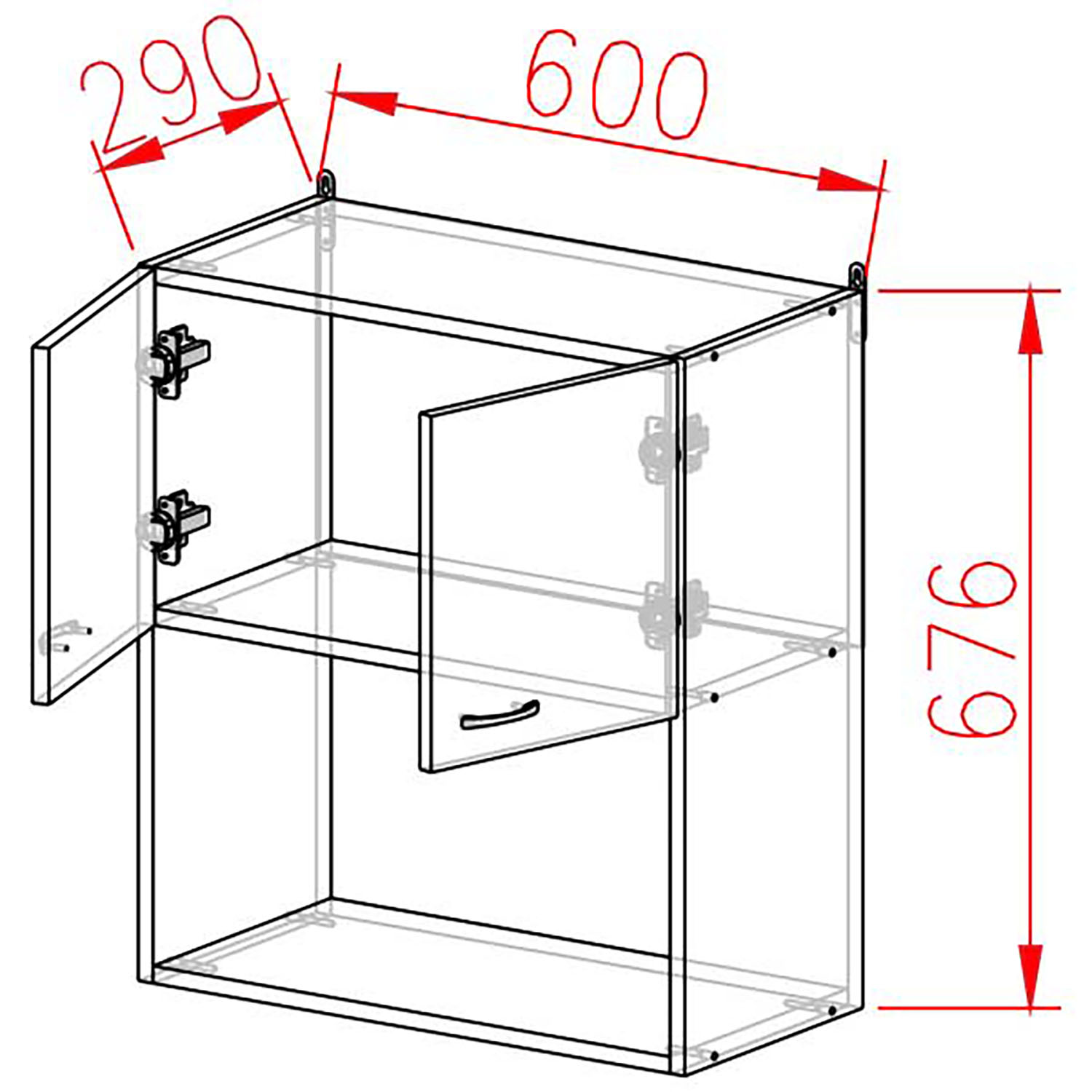 Шкаф навесной 600х676х290 мм BROZEX-WOOD Camellia, с двумя дверцами, серый / юта