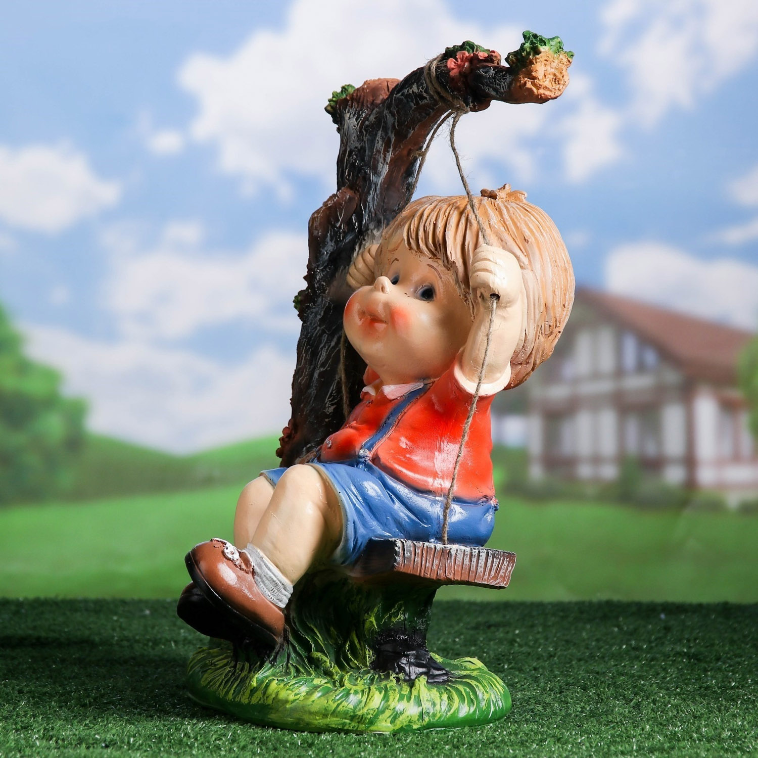 Садовая фигура "Мальчик на качелях" 44см   4074850