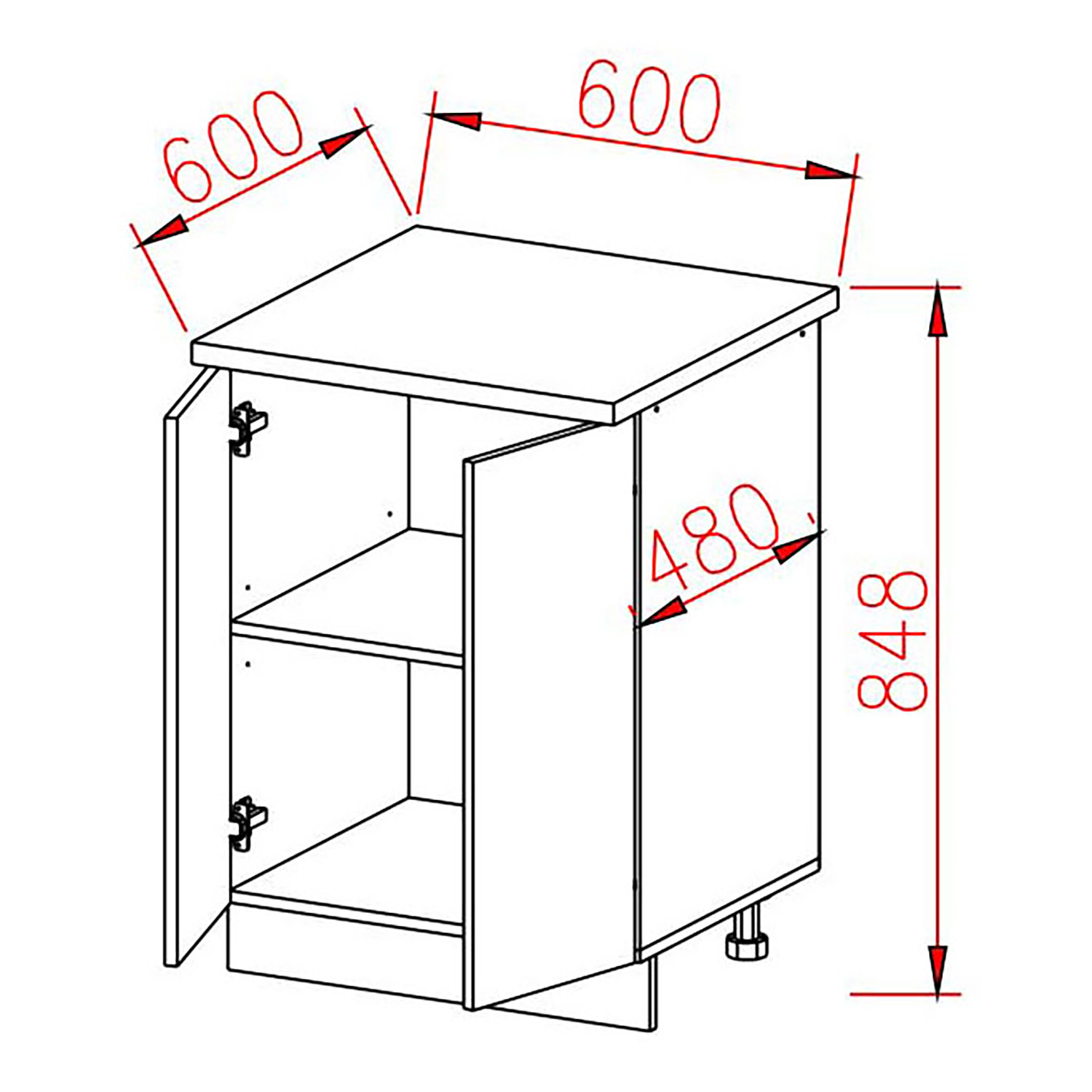 Шкаф напольный 600х850х600 мм BROZEX-WOOD GreyWind, с двумя дверцами