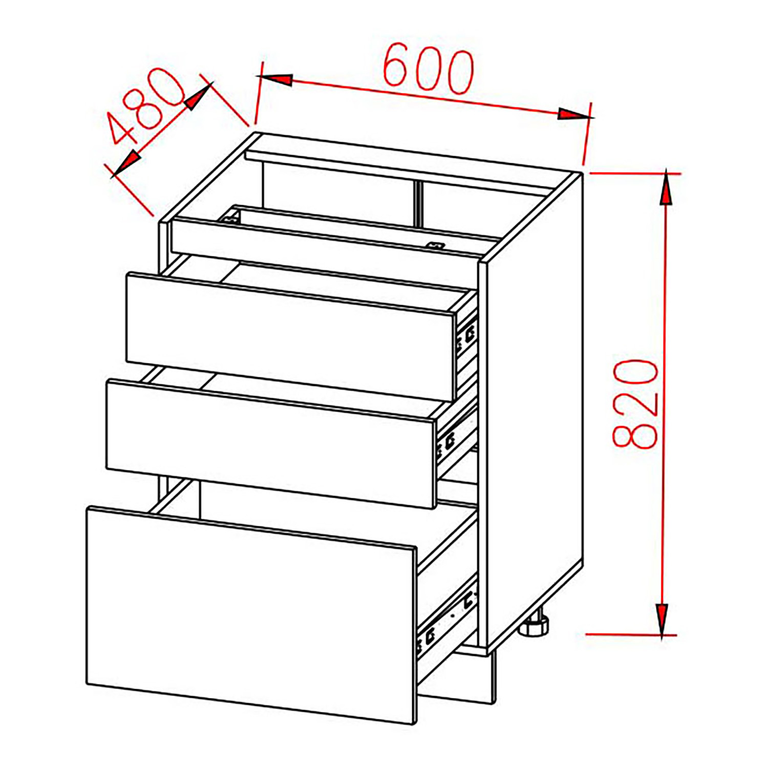 Шкаф напольный 600х850х600 мм BROZEX-WOOD Эрика, с тремя ящиками, грейдж / ясень грей софт