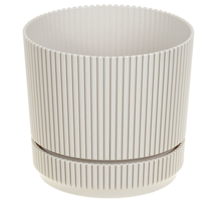 Кашпо пластм. "Стрип" 1,3л d верха 140мм h125мм с поддоном Кремовый М3246 ("М-Пластика") *1/12