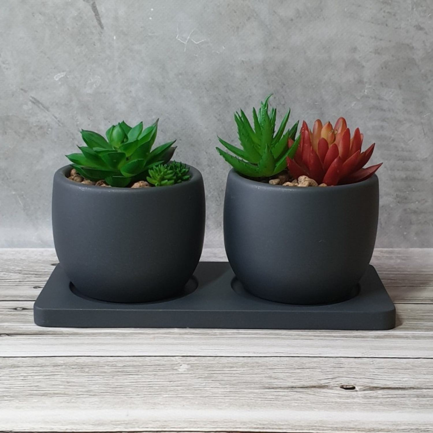 Кашпо гипсовое "Лотос" НАБОР 2х0,3л  с поддоном Антрацит металлик  ("VipSet") *2