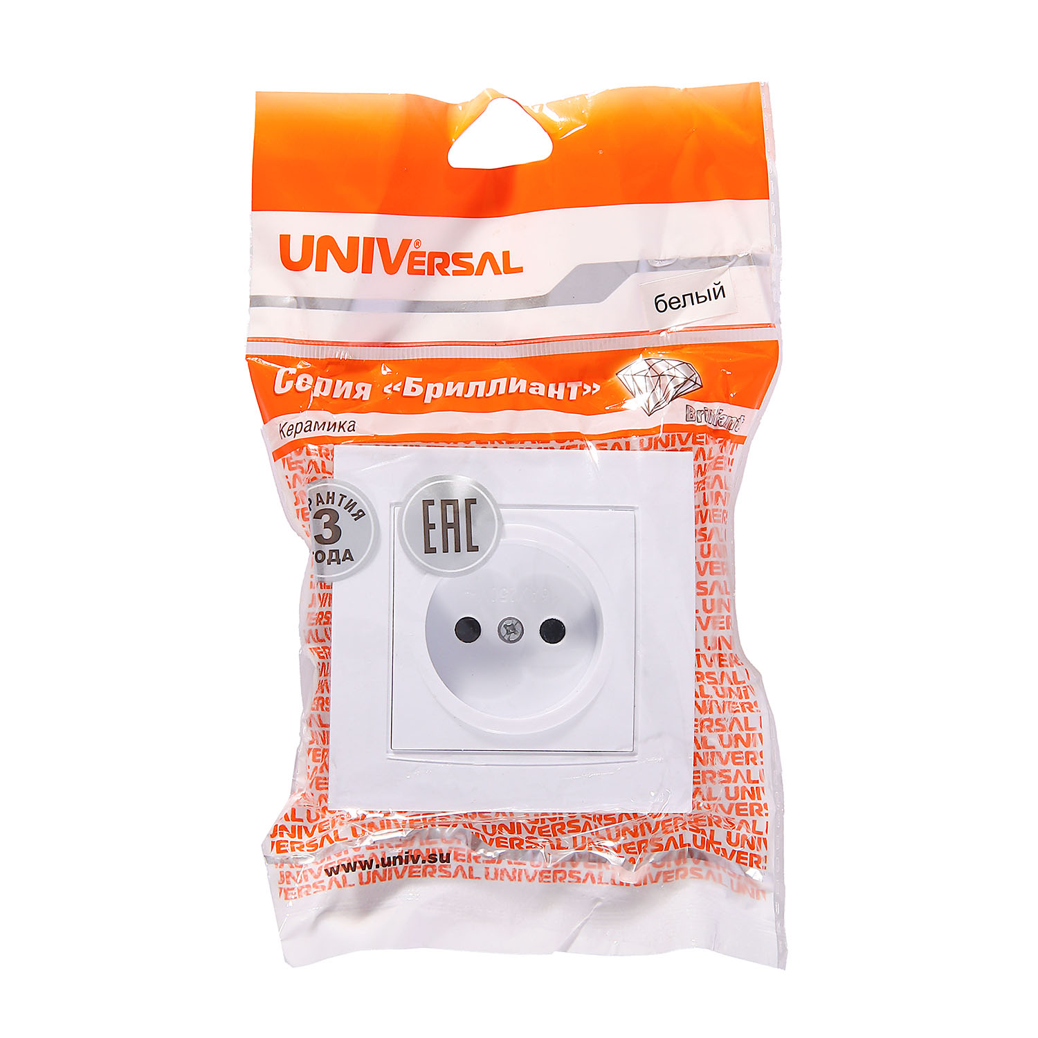 Розетка Бриллиант СП 1-мест. белая бз 16А IP20 UNIVersal 7947588