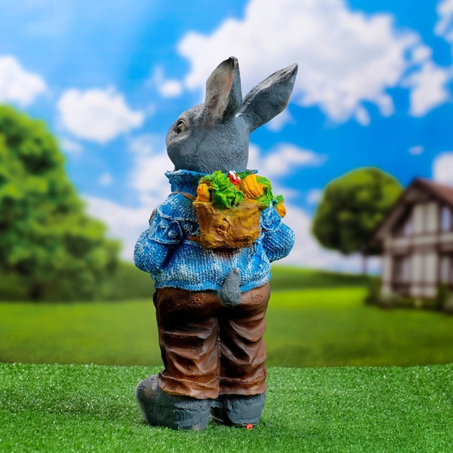 Садовая фигура "Зайка с морковкой и рюкзаком" 43см 7793714