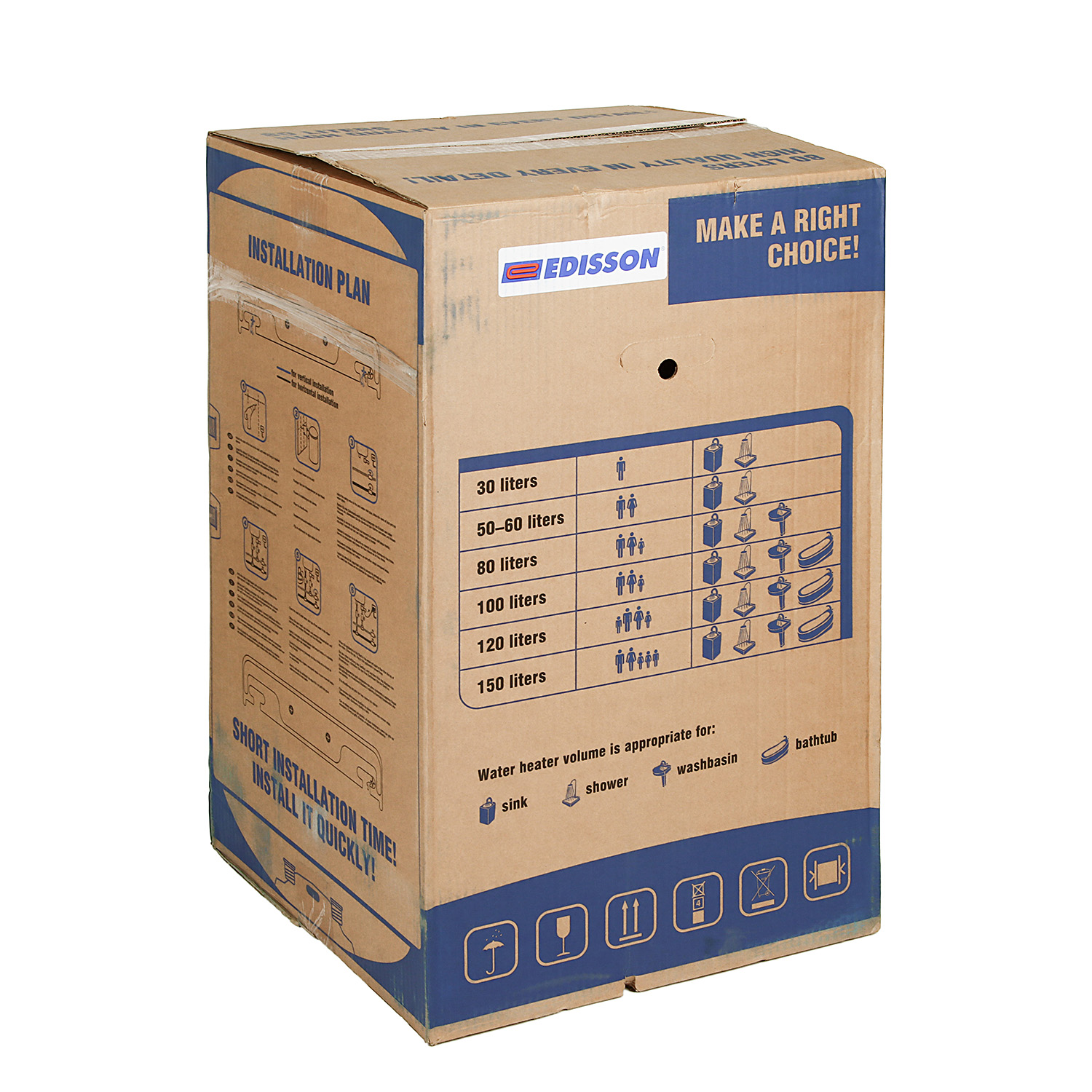 Водонагреватель накопительный 80 л Edisson Glasslined, 1.5 кВт, вертикальный