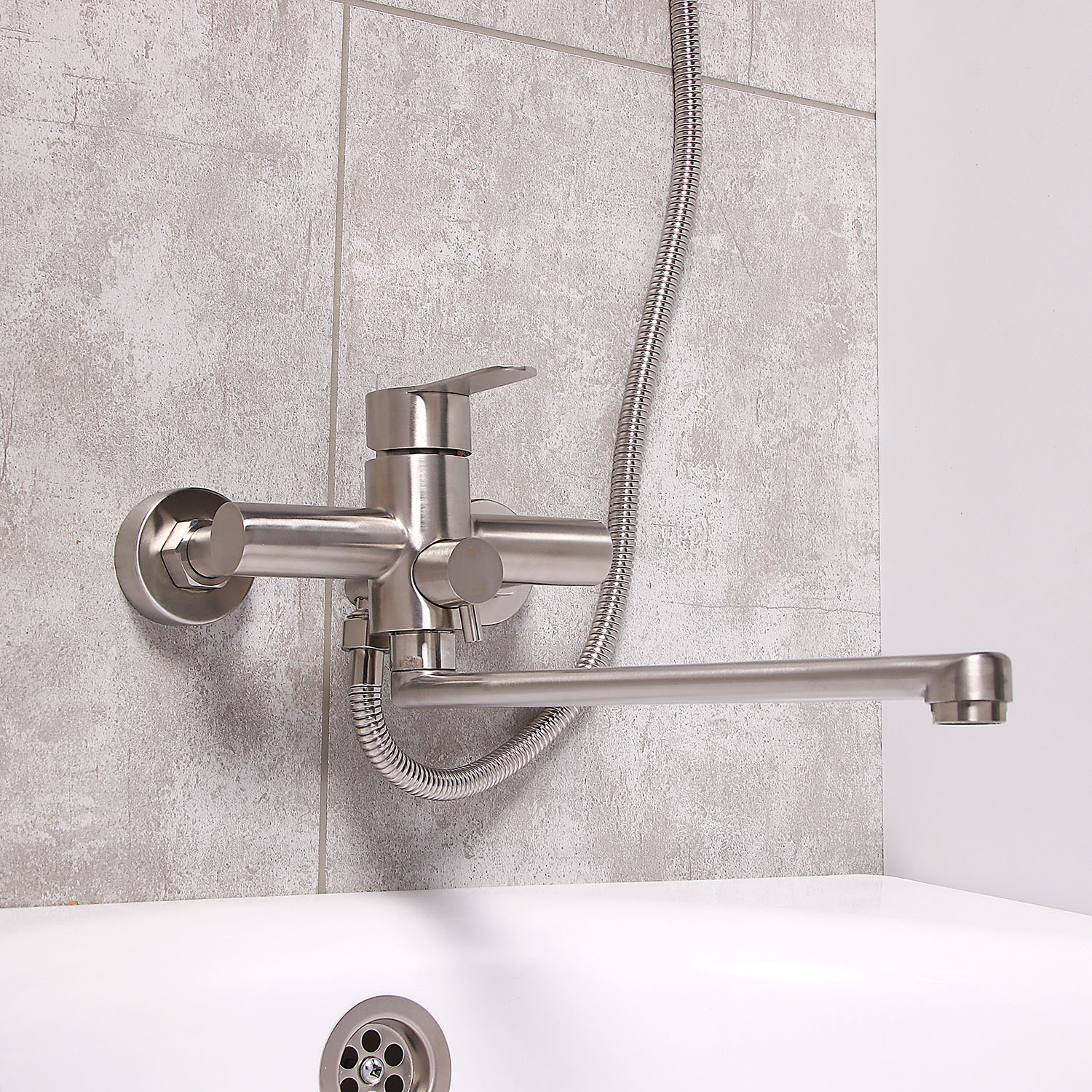 Смеситель универсальный "Potato" плоский излив с переключ. душа, нерж. сталь P22303S  *1/10