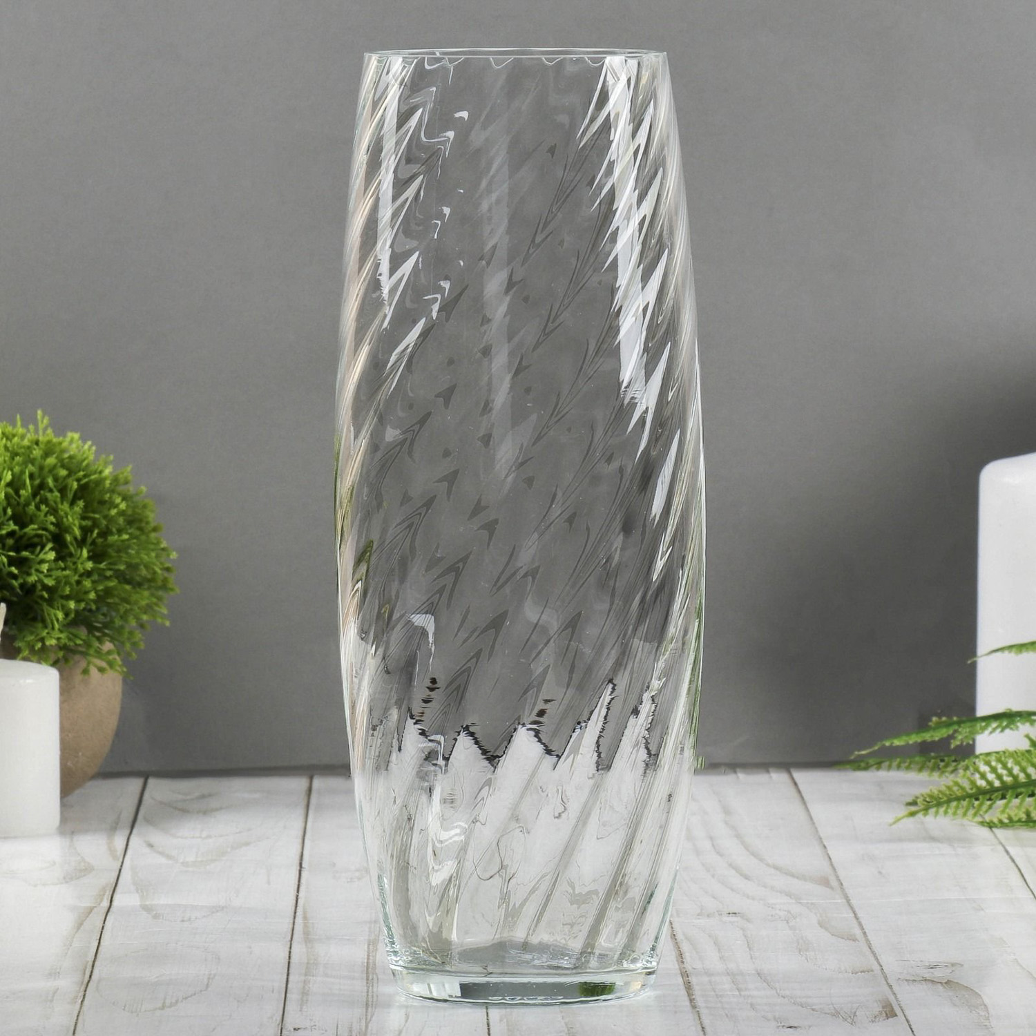 ваза "Бочка" риф. h=26 см, d=8 см из прозрачного стекла (без декора) 1298282