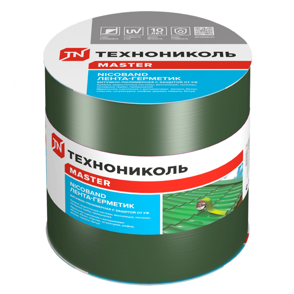 Лента-герметик 10х0.15 м ТехноНиколь Nicoband, самоклеящаяся, зеленый