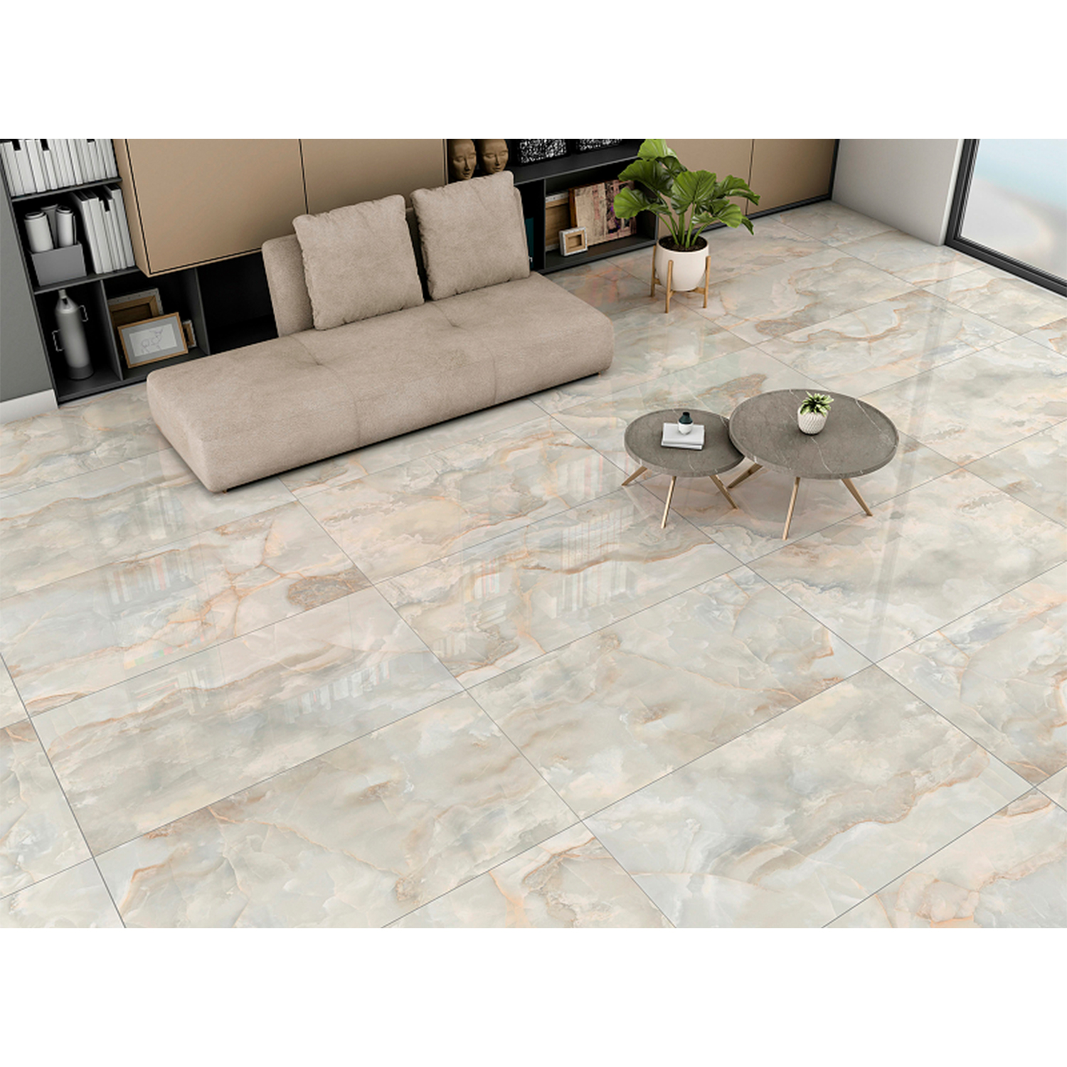 Керамогранит 1.44 м² Global Tile Miller Onyx GT120605902PR, 1200х600х8.5 мм, полированный, бежевый