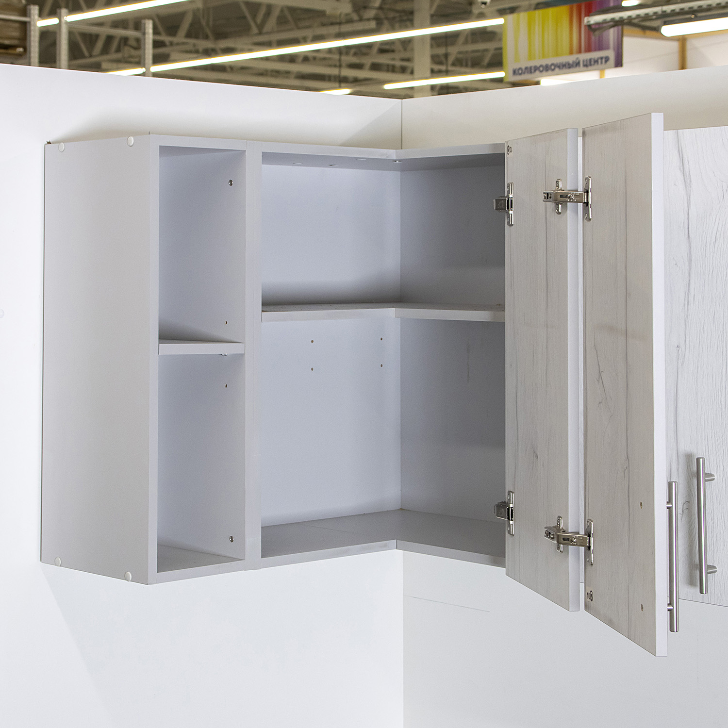 Шкаф навесной угловой 600х600 мм BROZEX-WOOD Camellia, с двумя дверцами, серый / юта