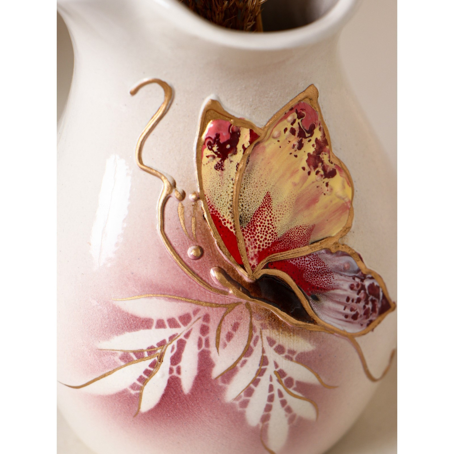 яяяВаза настольная "Бутон", бело-розовая, бабочка, 22 см 1204585