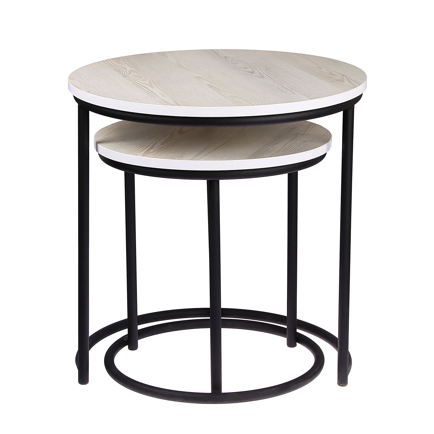 Стол журнальный МАТРЕШКА комплект столешниц 2 шт.ЛДСП Сосна белая+Подстолье труба КРУГЛАЯ ЧЕРНАЯ*1