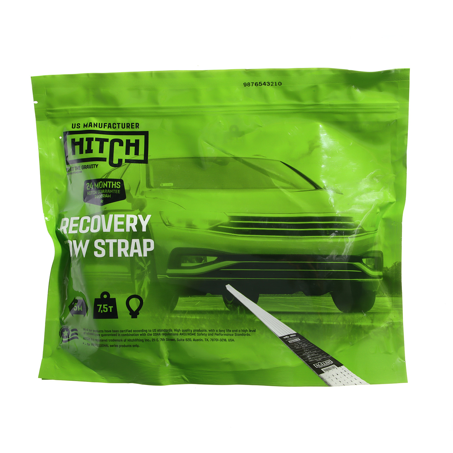 Трос буксировочный HITCH RS REGULAR масса авто 2,5т разрывная 7,5т 5 м лента 50 мм петля-петля