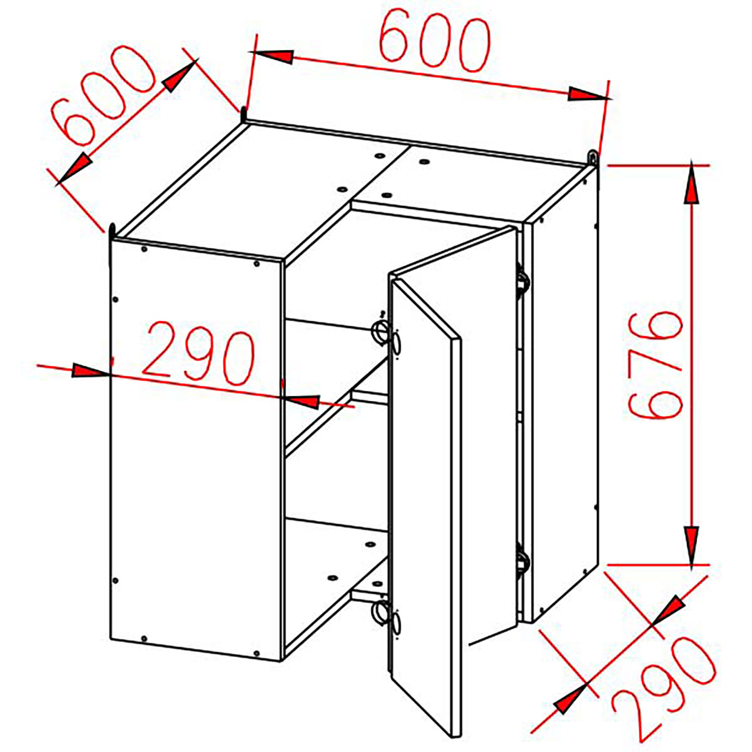 Шкаф навесной угловой 600х600 мм BROZEX-WOOD Next, с двумя дверцами, графит / дуб вотан