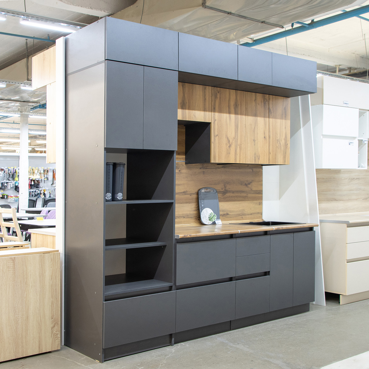 Шкаф напольный 600х850х600 мм BROZEX-WOOD Next, с двумя ящиками, графит