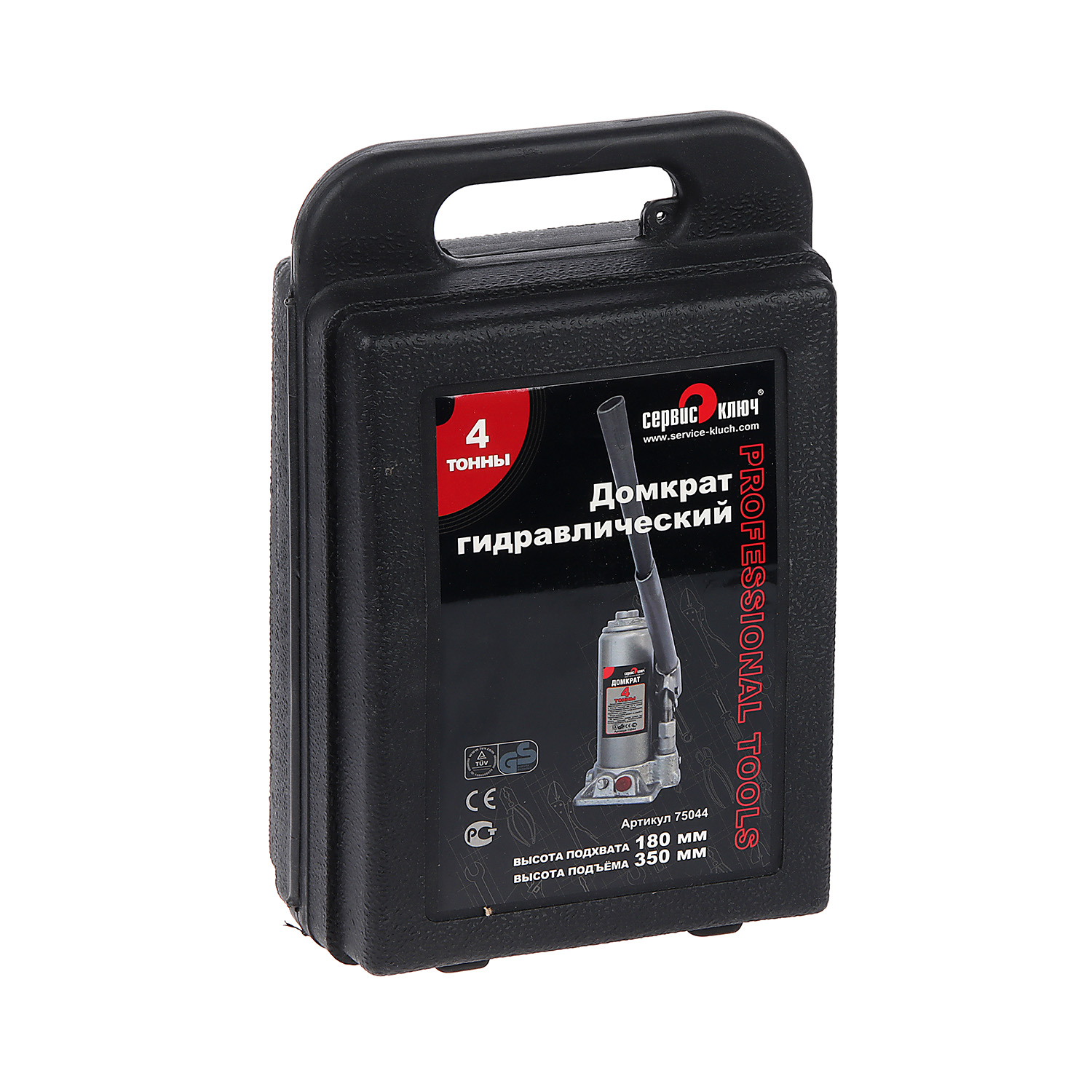 Домкрат гидравлический бутылочный 4т высота подъема180-350 (кейс) (75044) СЕРВИС КЛЮЧ *1/6