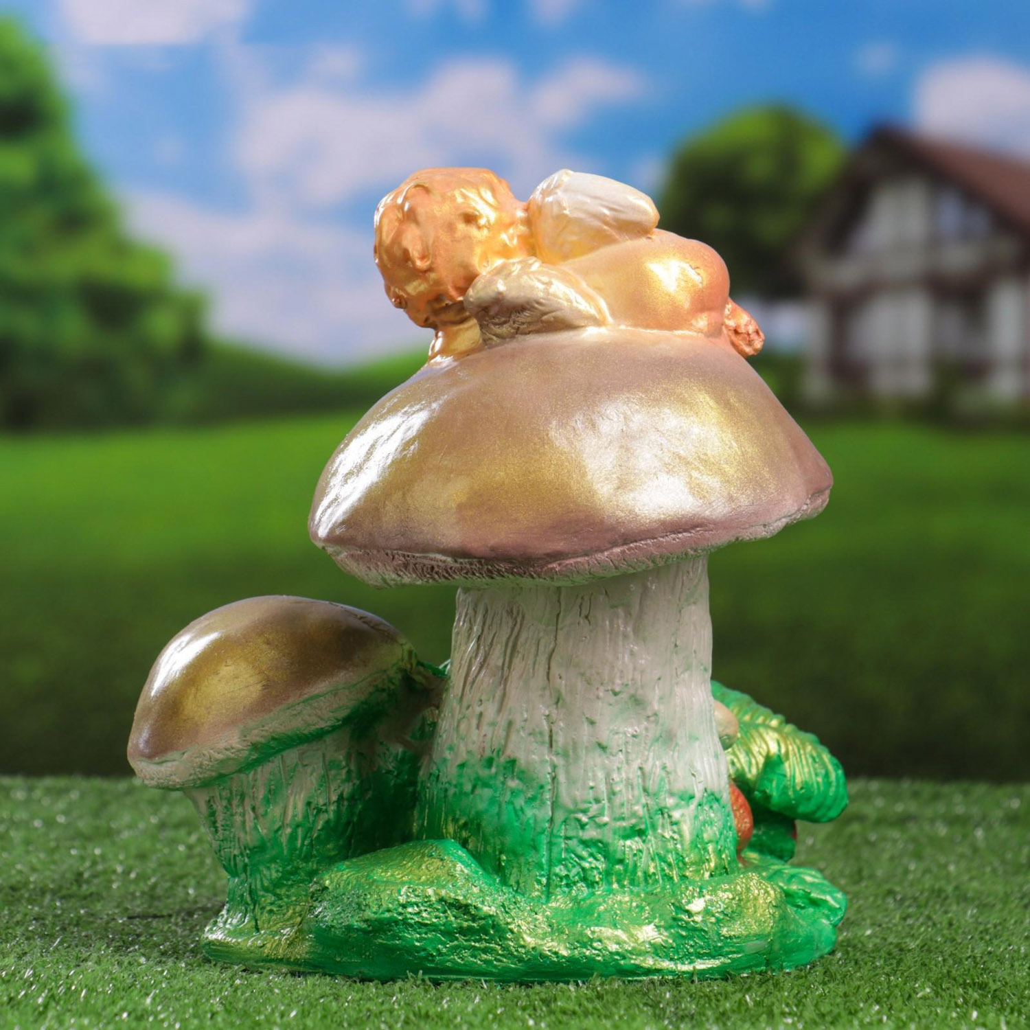 Садовая фигура "Ангелочек на грибе" 17х20х24 790043