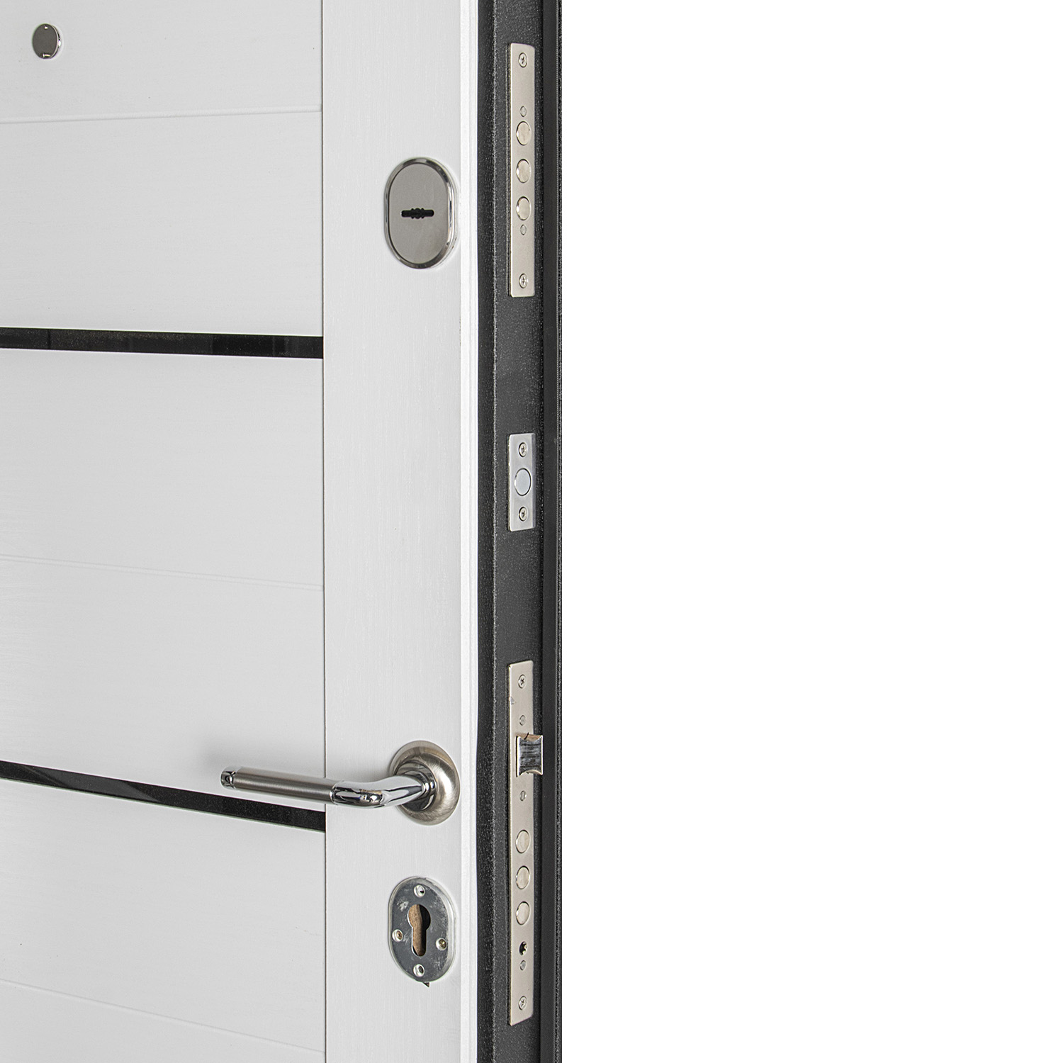 Дверь входная 2050х860х60 мм Двери Гуд М-2 GOODMAN, со стеклом, левая, черный шелк/белый