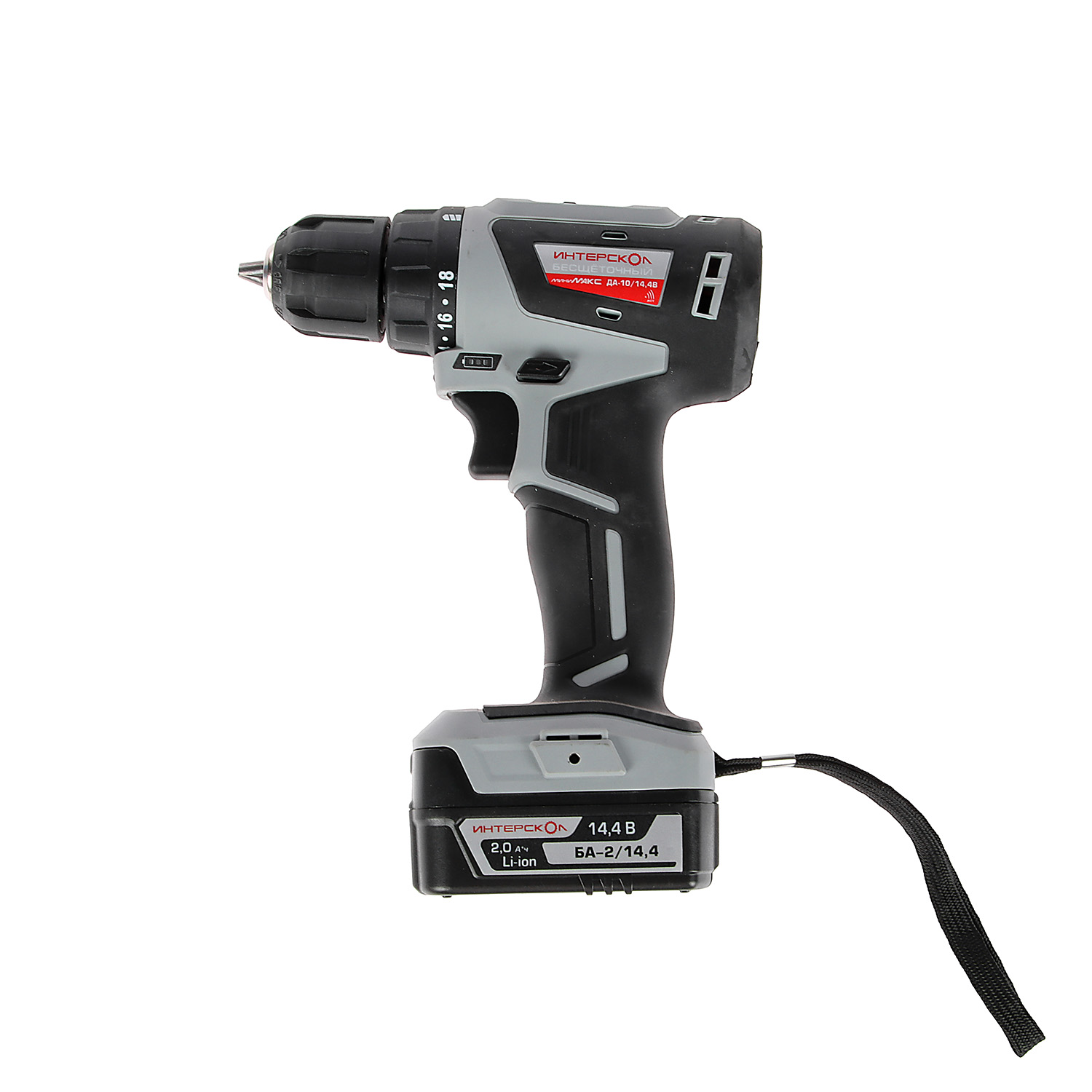 Дрель-шуруповерт 14,4В 2скор.0-450/0-1500об/мин 38Нм 2,0Ач 2аккум LI-ION ДА-10/14,4В ИНТЕРСКОЛ *1/6
