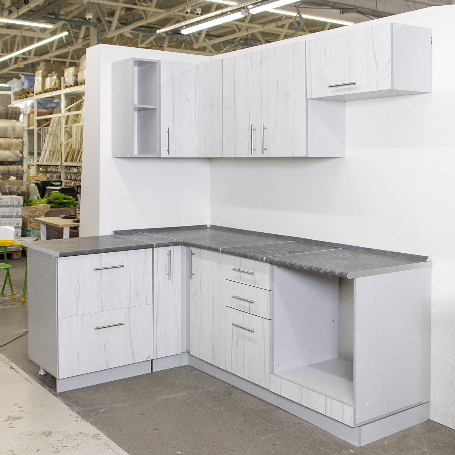 Шкаф навесной 200х676х290 мм BROZEX-WOOD Camellia, открытый, серый