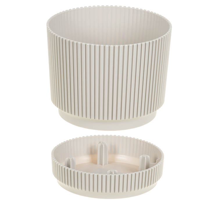 Кашпо пластм. "Стрип" 0,6л d верха 110мм h100мм с поддоном Кремовый М3245 ("М-Пластика") *1/18