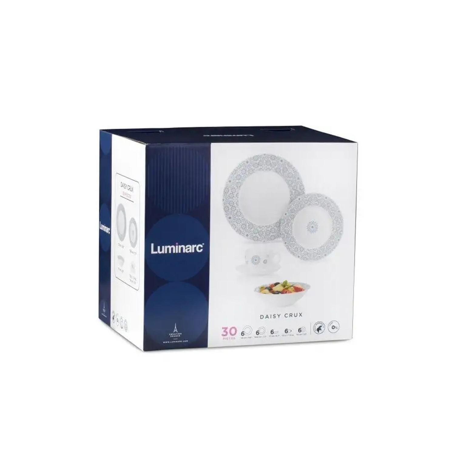 яяяНабор столовый стекло Luminarc 30пр "Essence Daisy Crux" Белый с Серым орнам. V1120  *1