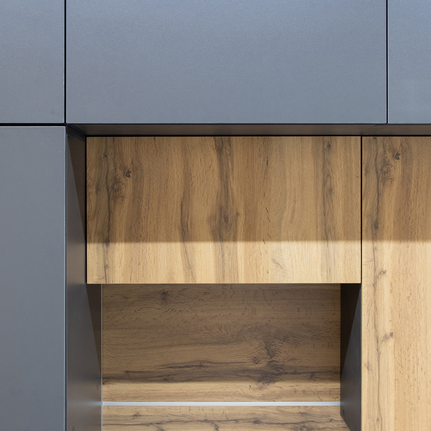 Шкаф навесной 600х338х290 мм BROZEX-WOOD Next, для вытяжки, с дверцей, графит / дуб вотан