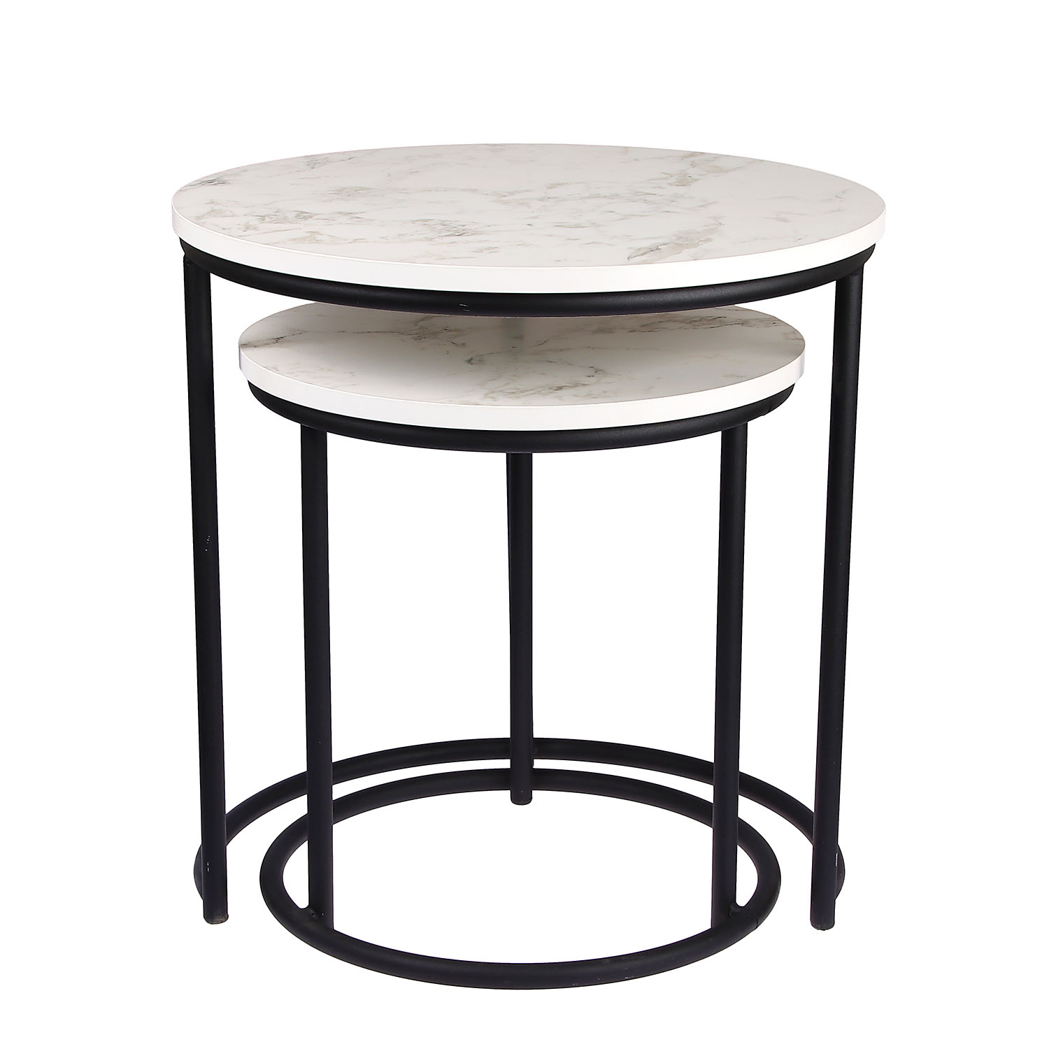 Стол журнальный МАТРЕШКА комплект столешниц 2 шт.ЛДСП Белый мрамор+Подстолье труба КРУГЛАЯ ЧЕРНАЯ*1