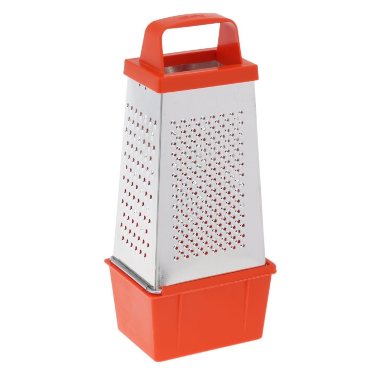 Терка металл. нерж. 4-х стор. пластм.ручка, пирамид, с Контейн. 270х85х110мм К01.002.03"Кварц"*1/25