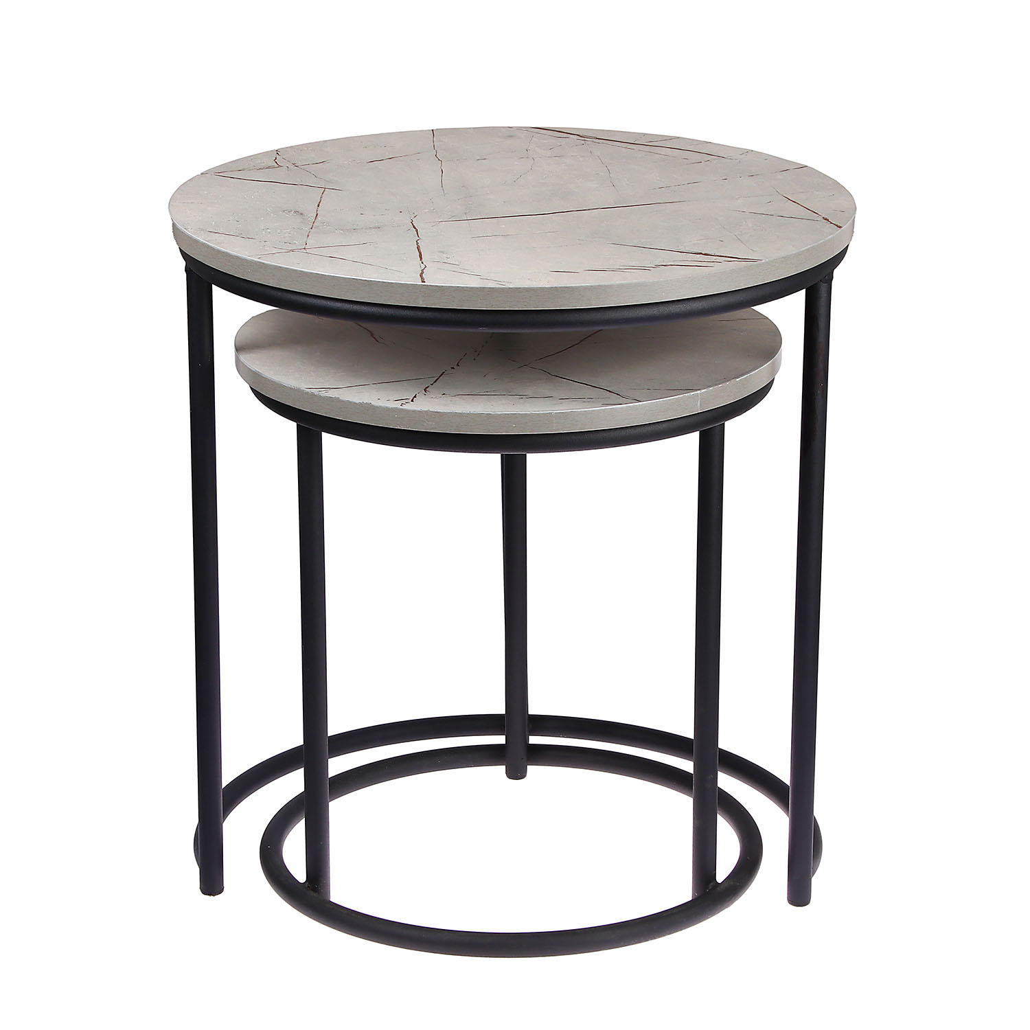 Стол журнальный МАТРЕШКА комплект столешниц 2 шт.ЛДСП Каспий светлы+Подстолье труба КРУГЛАЯ ЧЕРНАЯ*1