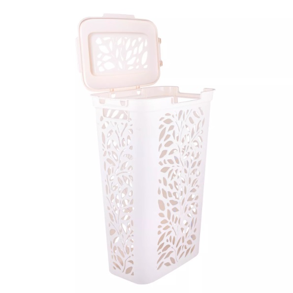 Корзина для белья пластм. 40л "Leaves" 635x275x440мм Молочный 49424 ("Плимербыт") *1/4
