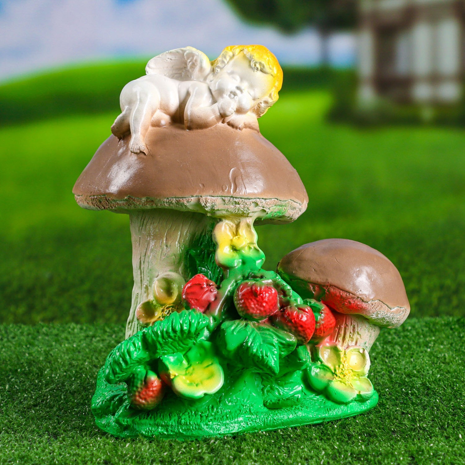 Садовая фигура "Ангелочек на грибе" 17х20х24 790043