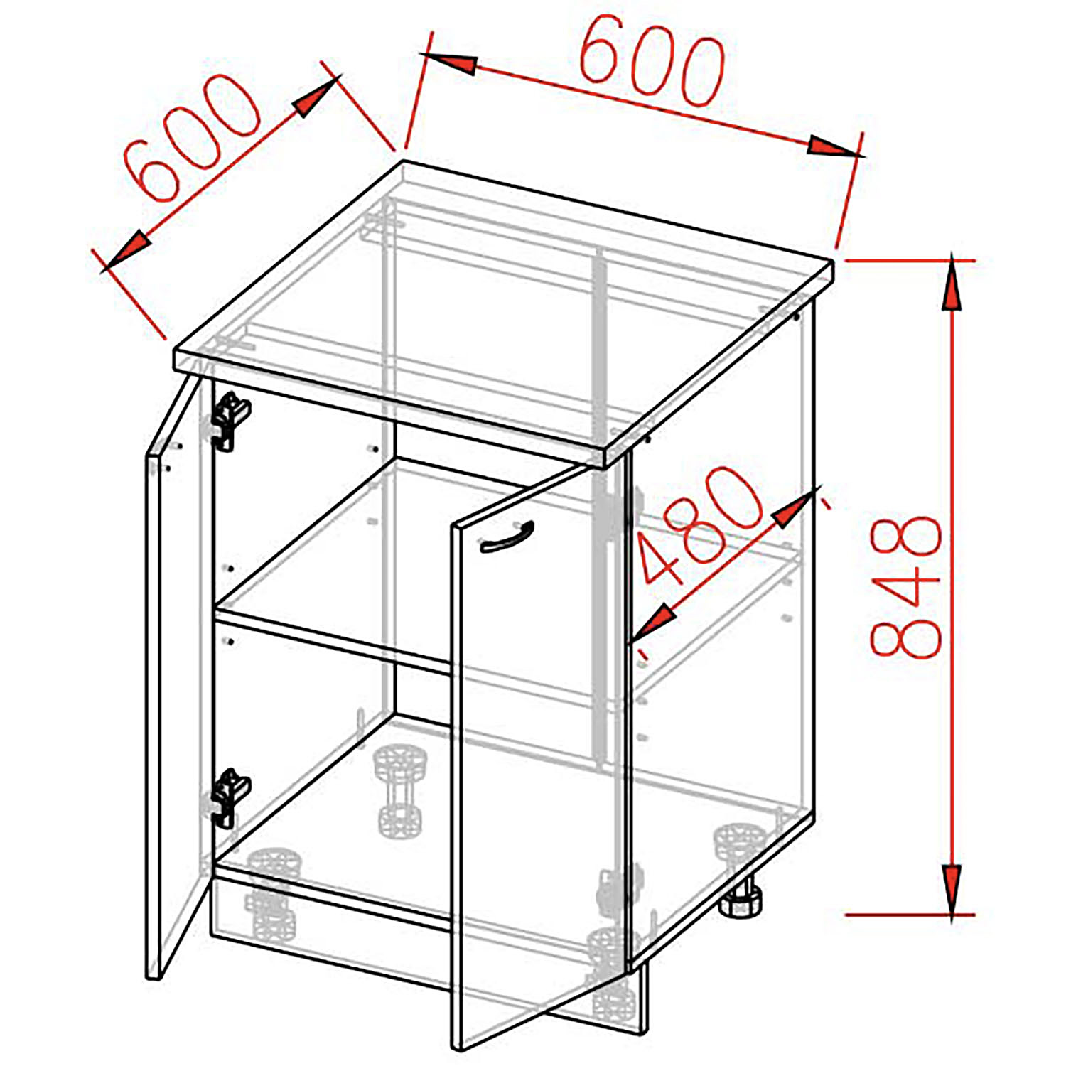 Шкаф напольный 600х850х480 мм BROZEX-WOOD Liberty, с двумся дверцами, белый