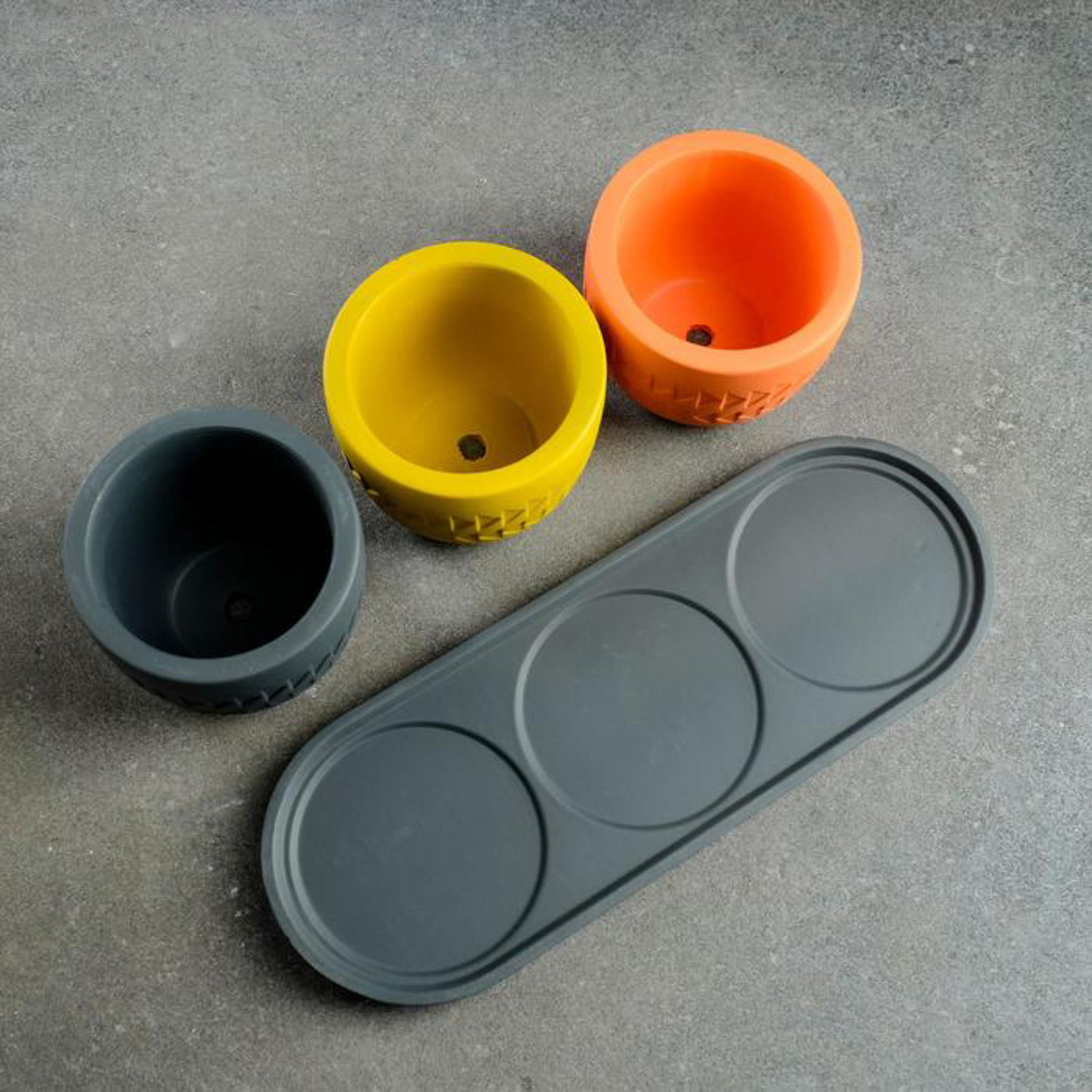 Кашпо гипсовое "Этно" НАБОР 3х0,18л  с поддоном Лосось, Оливка, Антрацитк ("VipSet") *2